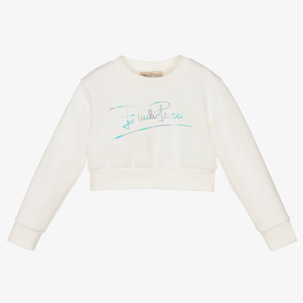 PUCCI-Ivory Cropped Lilly Sweatshirt | Childrensalon Outlet