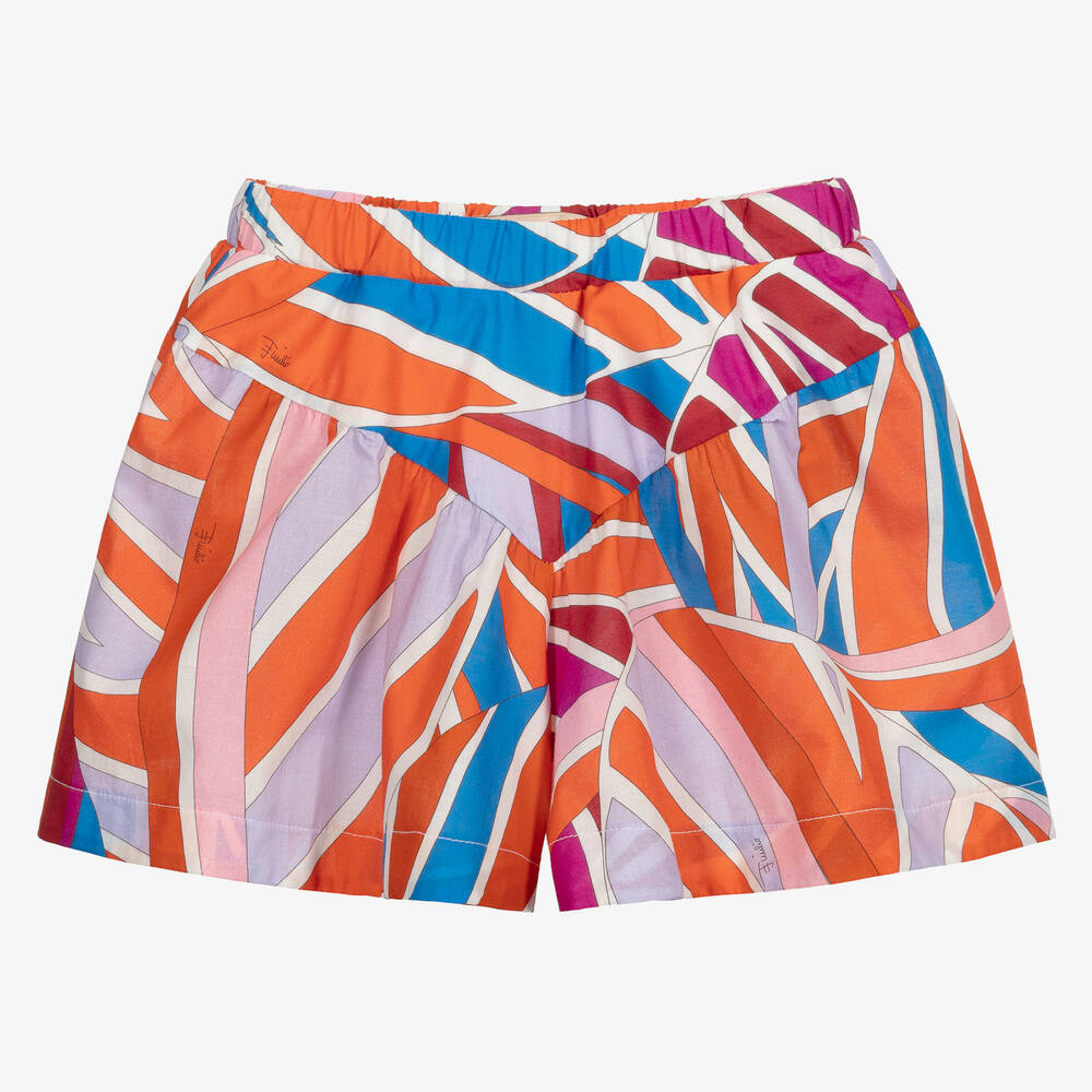 PUCCI-شورت قطن لون برتقالي و أزرق للبنات | Childrensalon Outlet