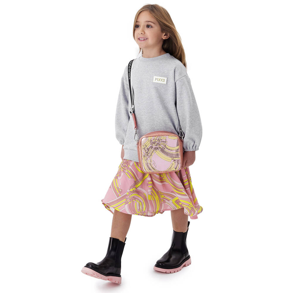 PUCCI-حقيبة جلد لون زهري متاليك بنقشة إسبلوسو للبنات (15 سم) | Childrensalon Outlet