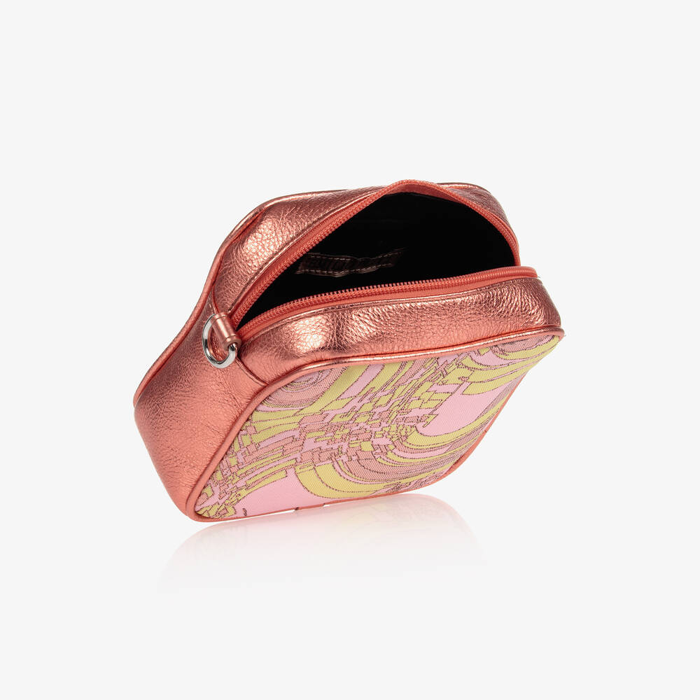 PUCCI-حقيبة جلد لون زهري متاليك بنقشة إسبلوسو للبنات (15 سم) | Childrensalon Outlet