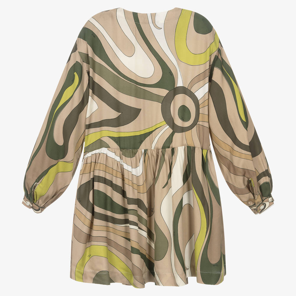 PUCCI-Бежево-зеленое платье с принтом Marmo | Childrensalon Outlet