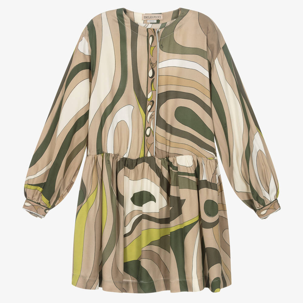 PUCCI - Robe beige et verte Marmo ado | Childrensalon