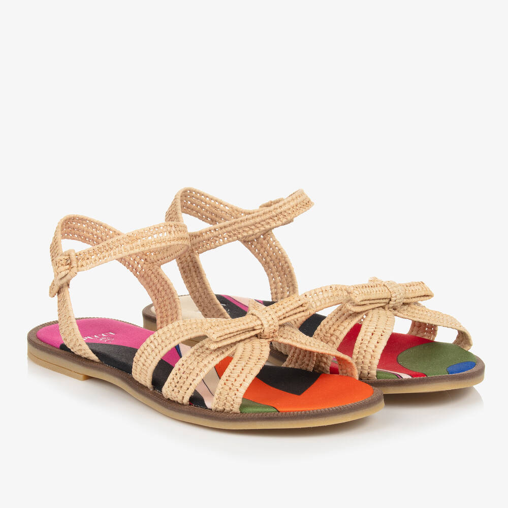 PUCCI-Teen Girls Beige Straw Iride Sandals | Childrensalon Outlet
