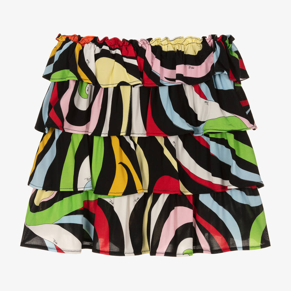 PUCCI - Teen Girls Black Marmo Print Layered Skirt | Childrensalon
