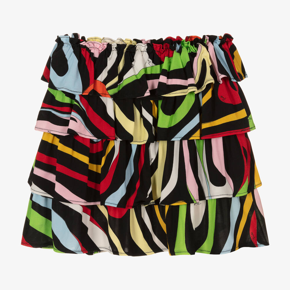 PUCCI-Черная многоярусная юбка с принтом Marmo | Childrensalon Outlet