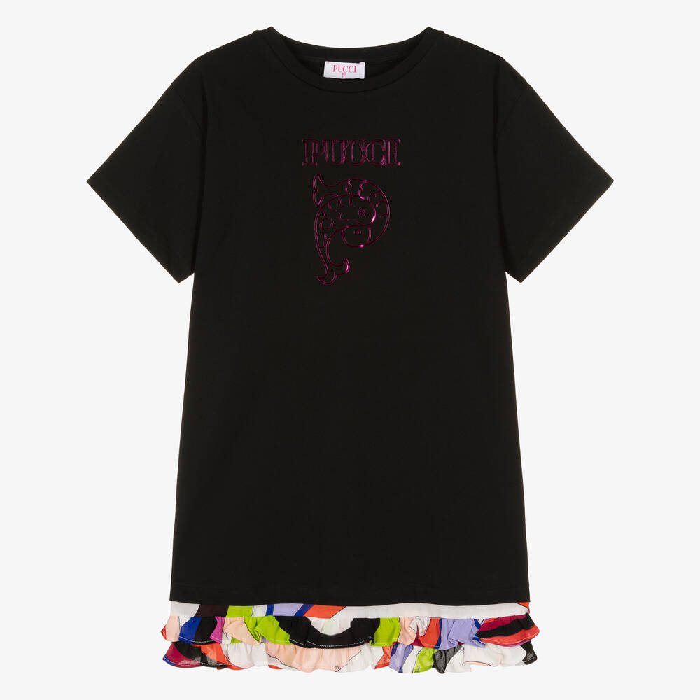 PUCCI - Teen Girls Black Organic Cotton Dress | Childrensalon