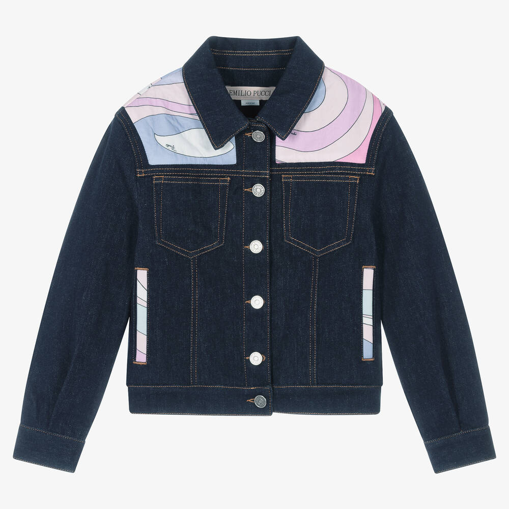 PUCCI-Teen Girls Blue Denim Marmo Jacket  | Childrensalon Outlet