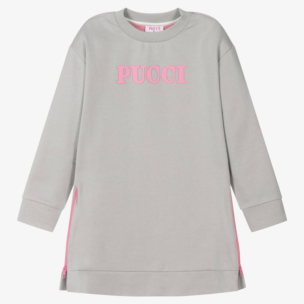 PUCCI - Robe-sweat grise en coton ado | Childrensalon