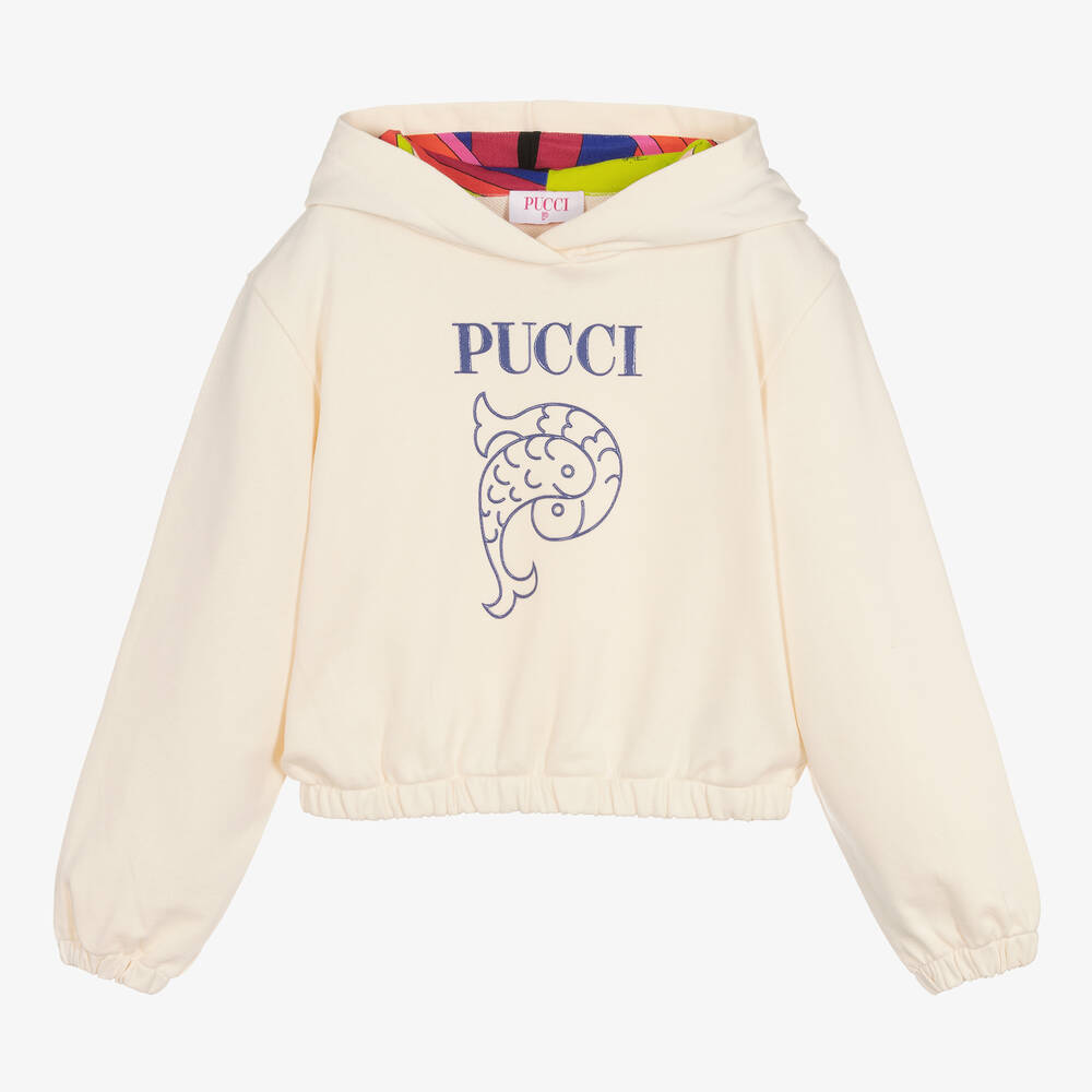 PUCCI - Sweat à capuche coton ivoire Iride | Childrensalon