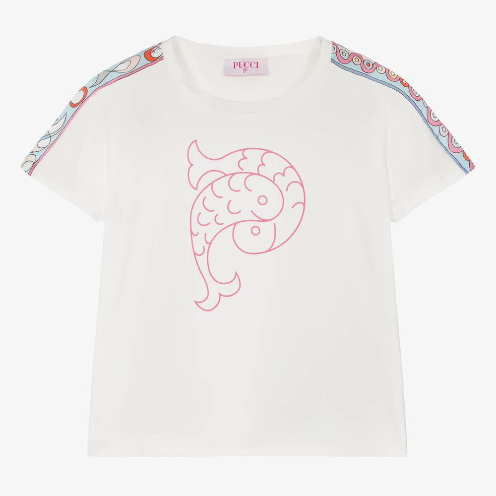 PUCCI-تيشيرت قطن لون عاجي للمراهقات | Childrensalon Outlet