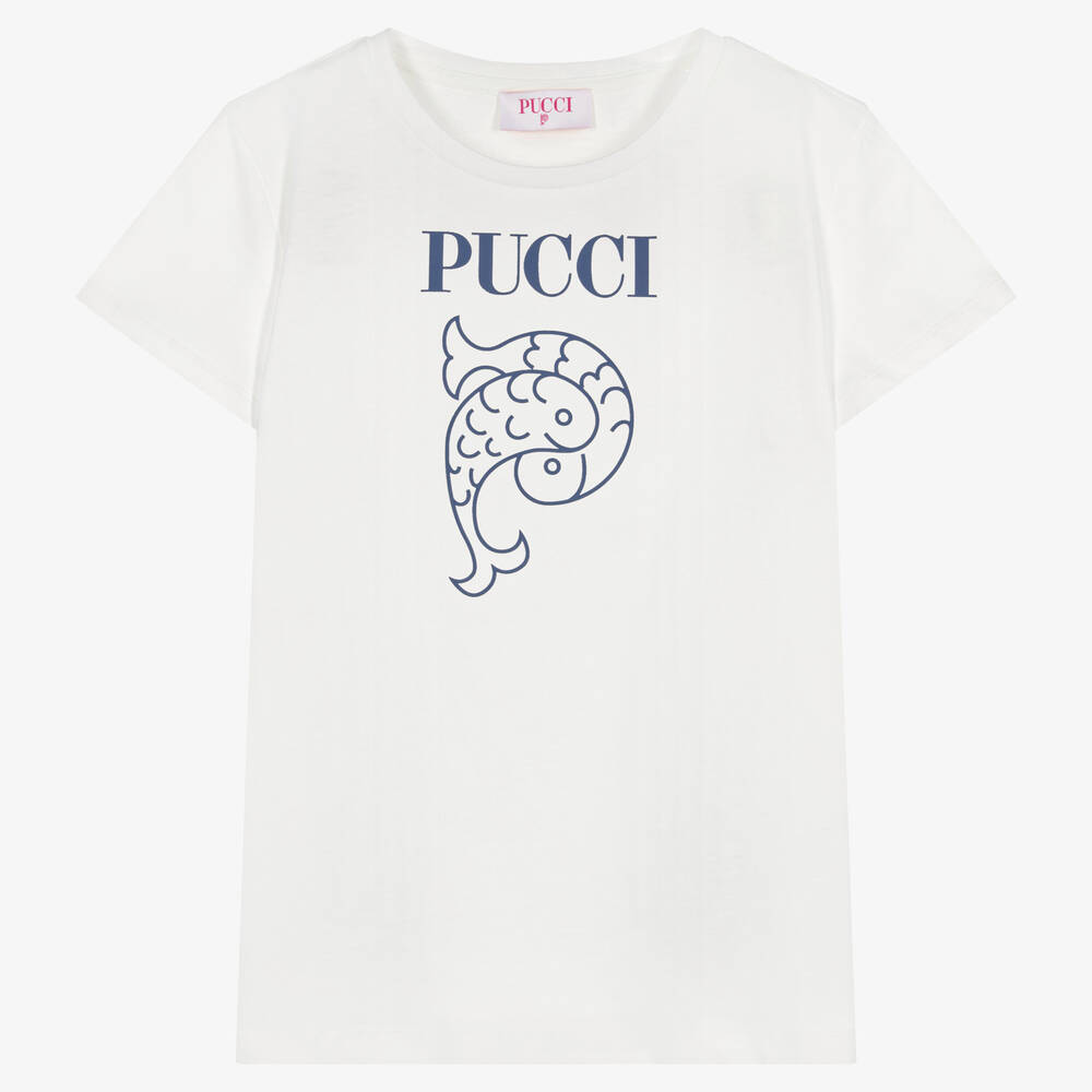 PUCCI - Кремовая хлопковая футболка для девочек-подростков  | Childrensalon
