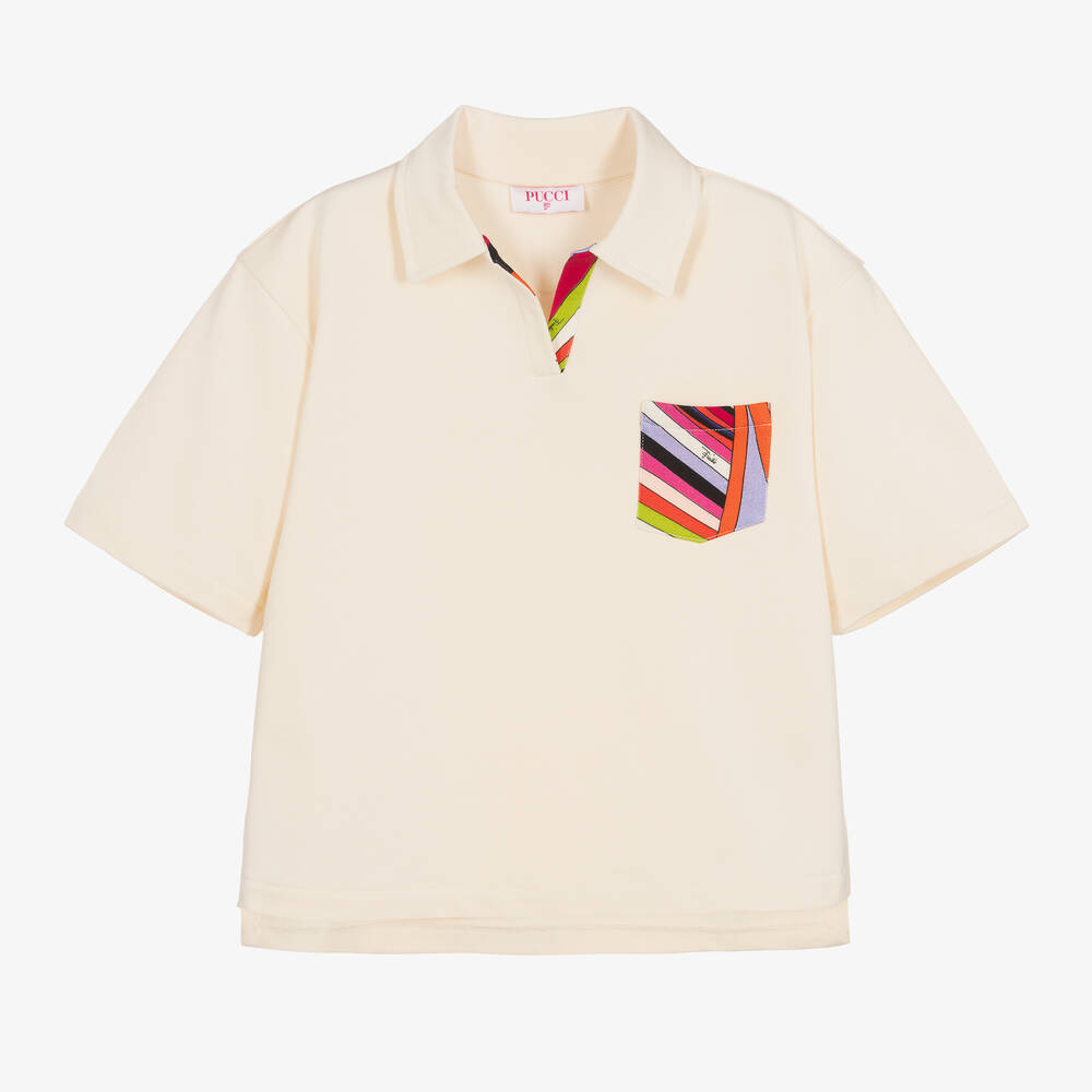 PUCCI - Iride Baumwoll-Poloshirt Elfenbein | Childrensalon