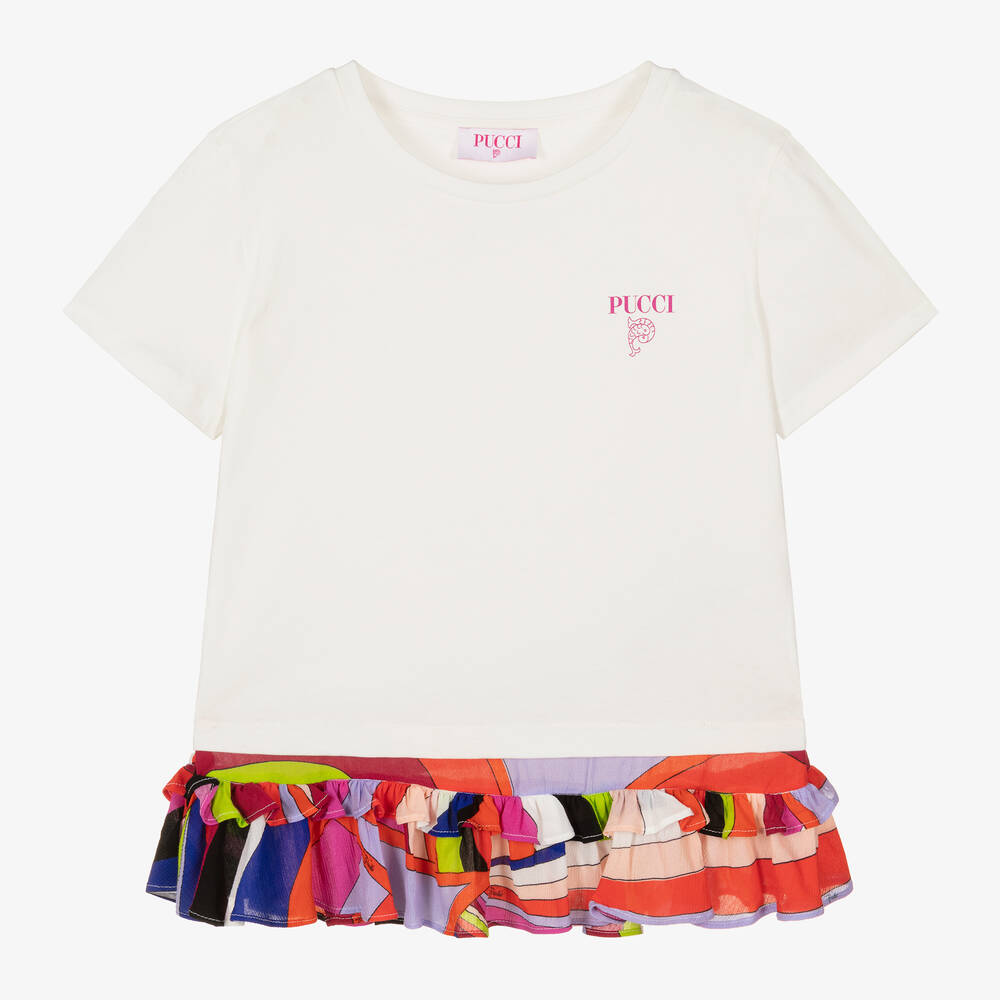PUCCI - Teen Girls Ivory Iride Print T-Shirt | Childrensalon