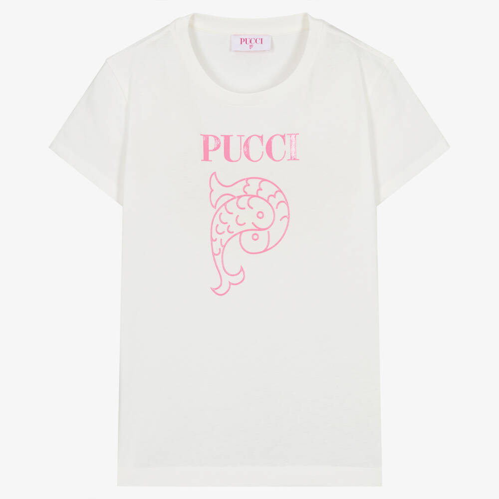 PUCCI - Teen Girls Ivory Organic Cotton T-Shirt | Childrensalon