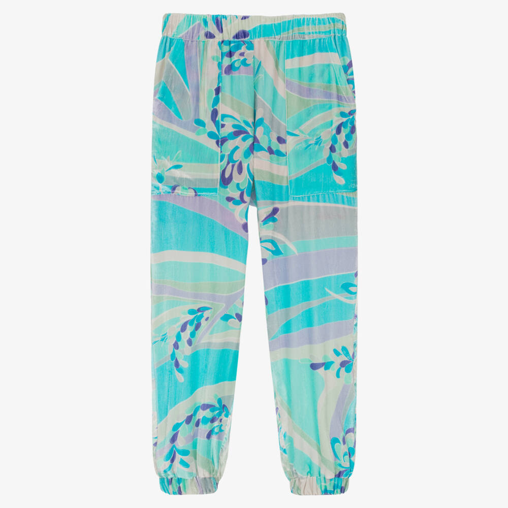 PUCCI-بنطلون تينز بناتي مزيج قطيفة وحرير لون أزرق | Childrensalon Outlet