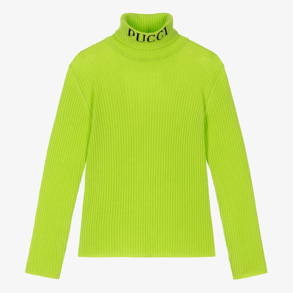 PUCCI - Pull vert citron en laine pour ado fille | Childrensalon