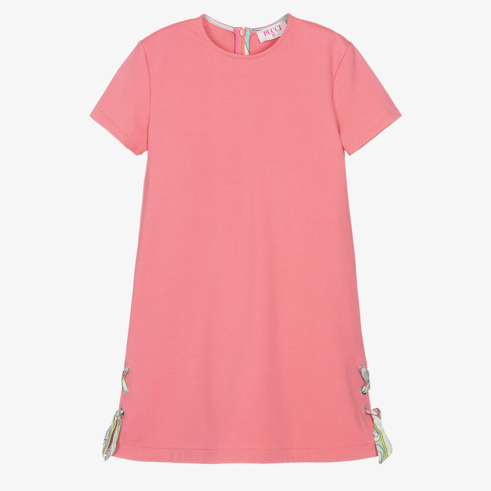 PUCCI - Розовое платье-трапеция с принтом Iride | Childrensalon