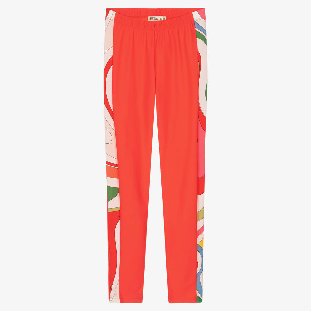 PUCCI - Teen Girls Red Marmo Trim Leggings | Childrensalon