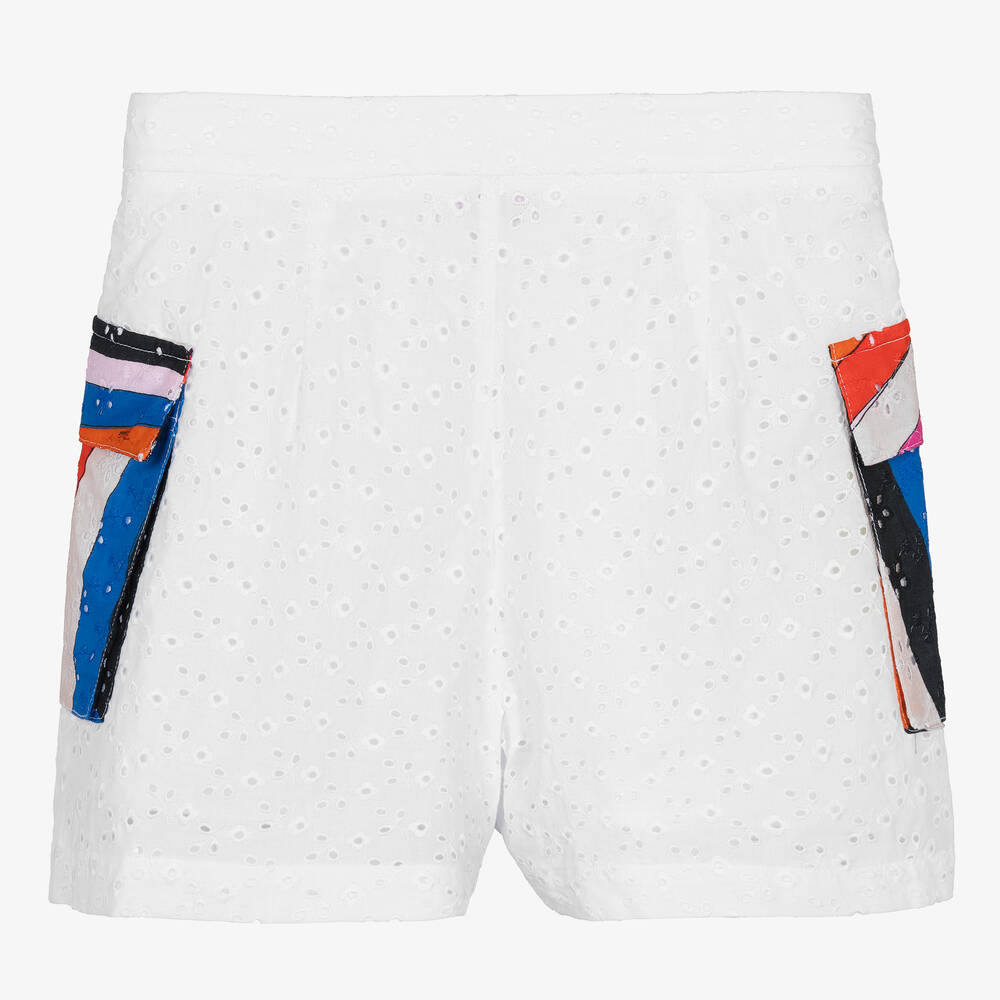 PUCCI Teen Girls White Cotton Iride Shorts