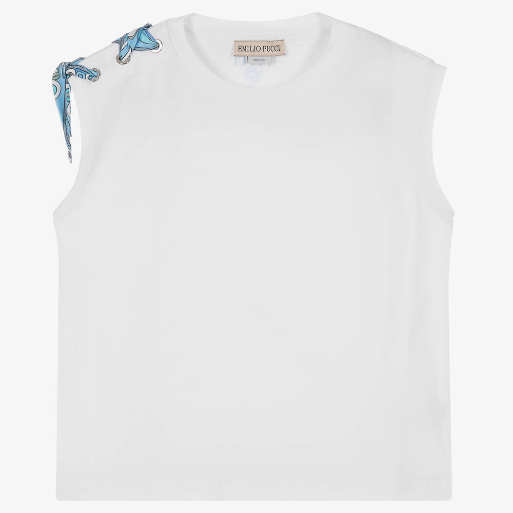 PUCCI - Белая хлопковая футболка с принтом Pesci | Childrensalon