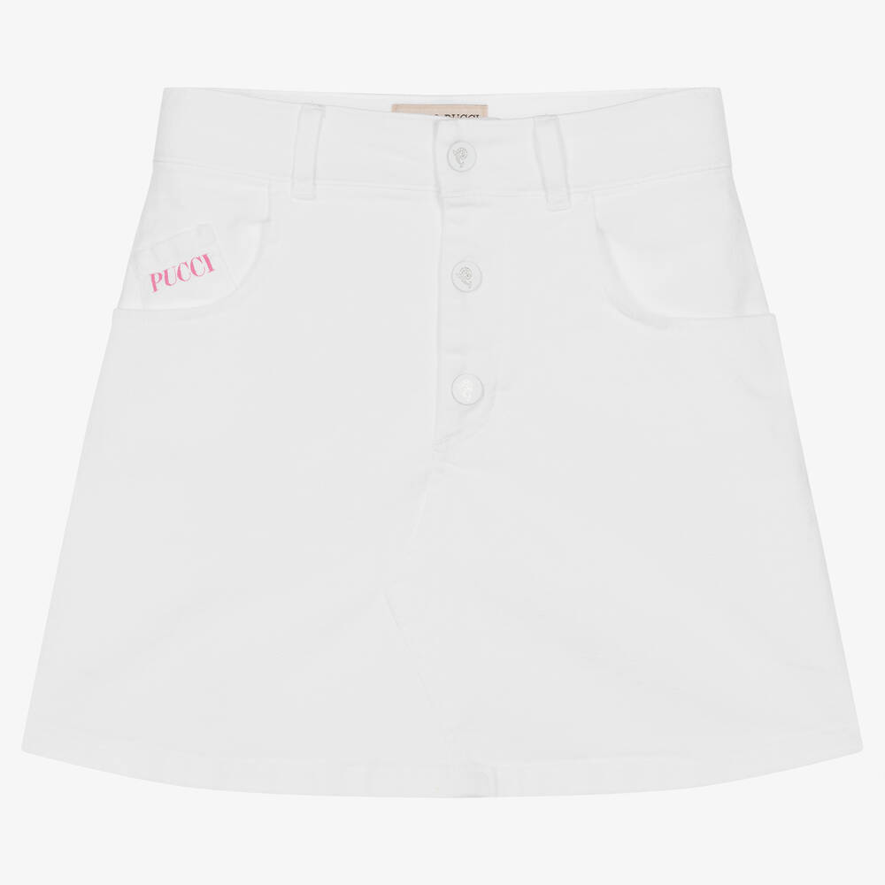 PUCCI - Teen Girls White Denim Logo Skirt | Childrensalon