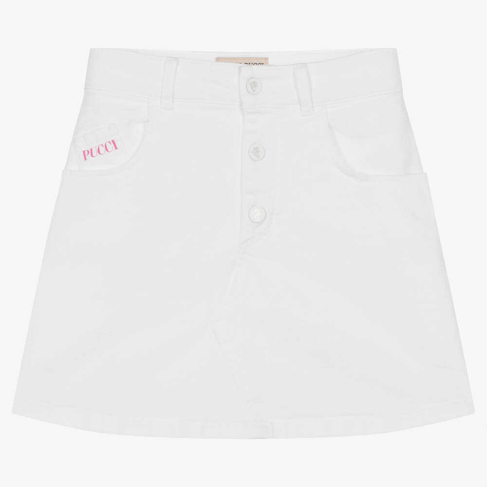 PUCCI-Teen Girls White Denim Logo Skirt | Childrensalon Outlet