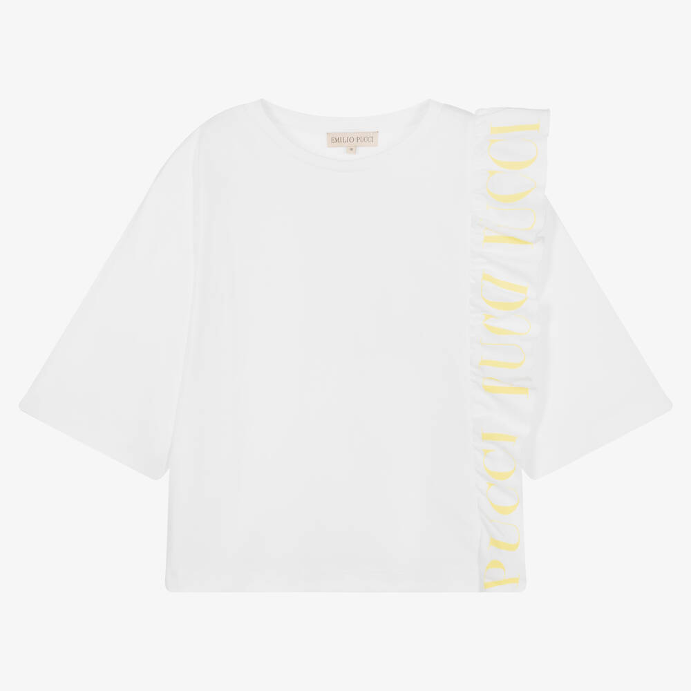 PUCCI-Teen Girls White Logo T-Shirt | Childrensalon Outlet