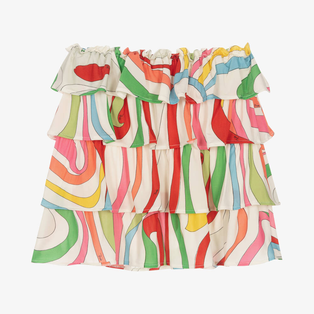PUCCI-Teen Girls White Marmo Print Layered Skirt | Childrensalon Outlet