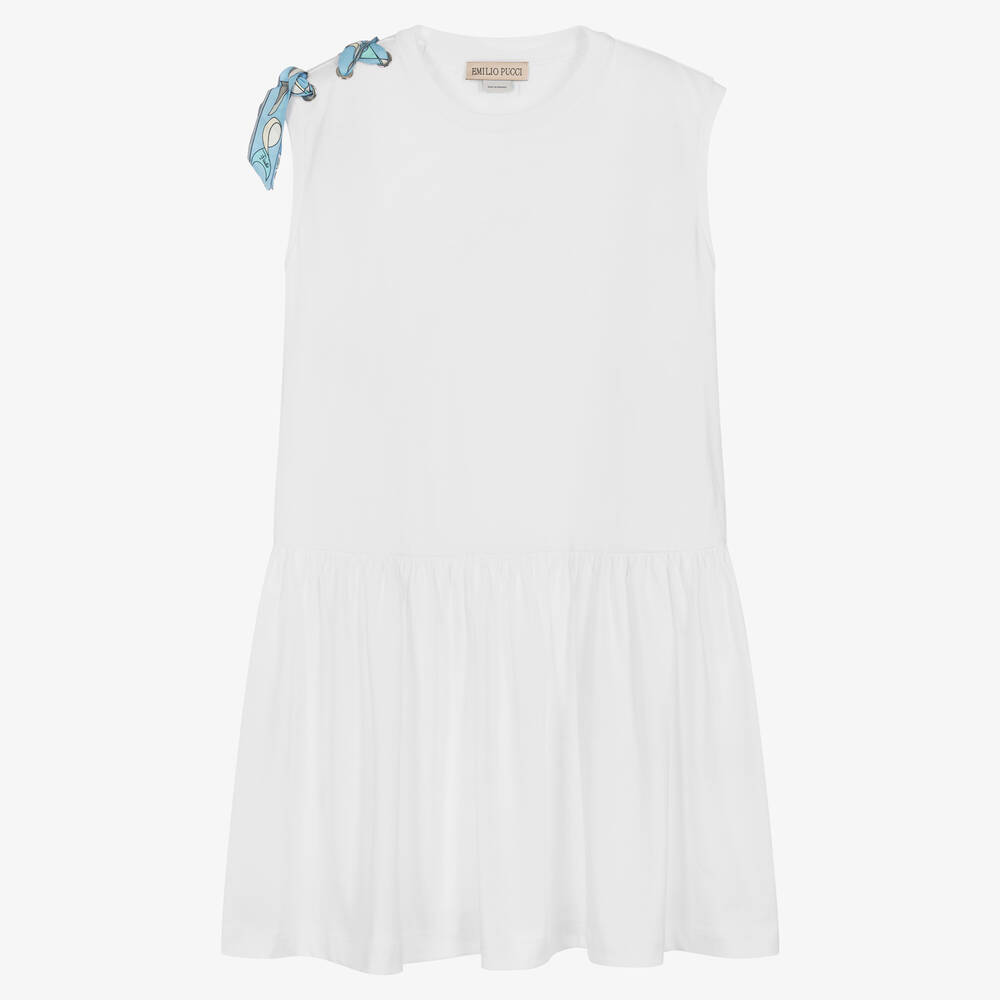 PUCCI - فستان تينز بناتي قطن عضوي لون أبيض | Childrensalon