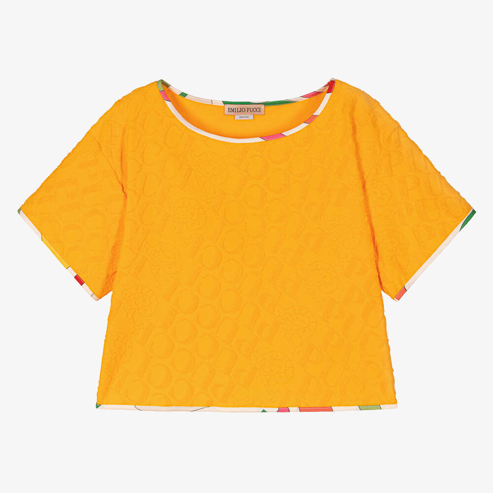 PUCCI - Желтая футболка с принтом Marmo | Childrensalon