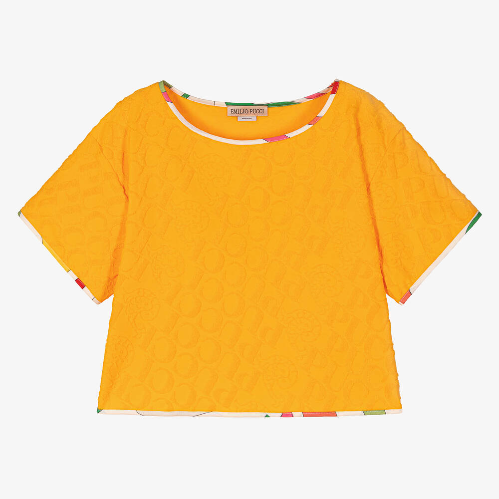 PUCCI-Teen Girls Yellow Marmo Logo T-Shirt | Childrensalon Outlet