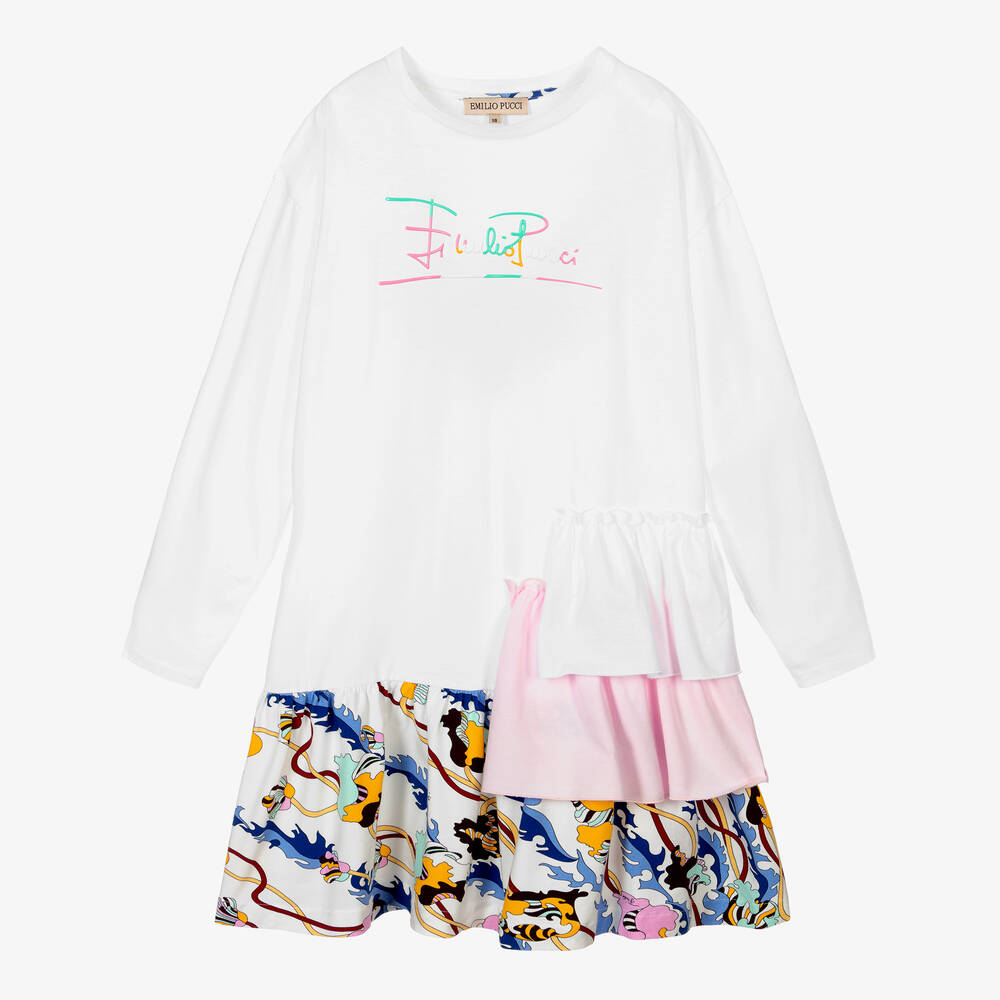 PUCCI-Белое платье с принтом Ranuncoli для подростков | Childrensalon Outlet