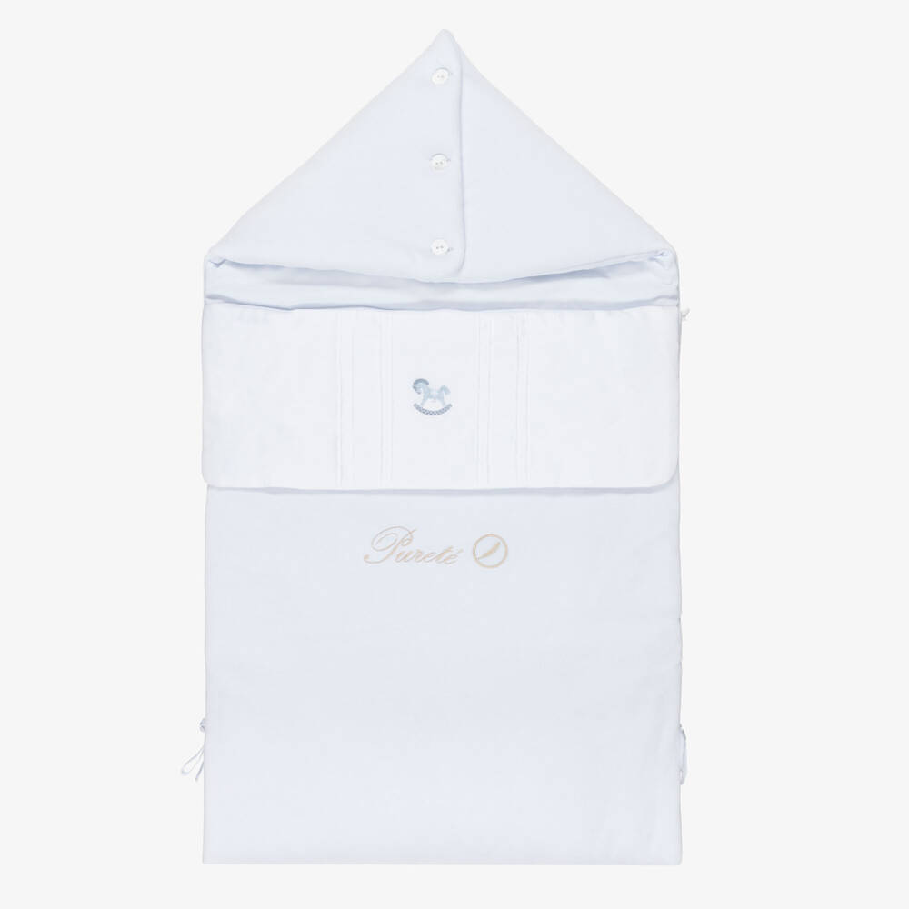 Pureté Du... Bébé-Baby Boys Blue Rocking Horse Embroidered Velour Nest (90cm) | Childrensalon Outlet