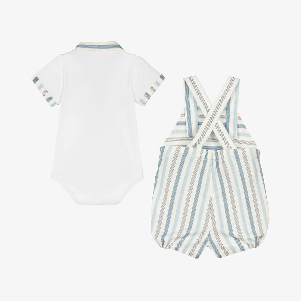 Pureté Du... Bébé-Baby Boys Blue Stripe Cotton Dungaree Set | Childrensalon Outlet