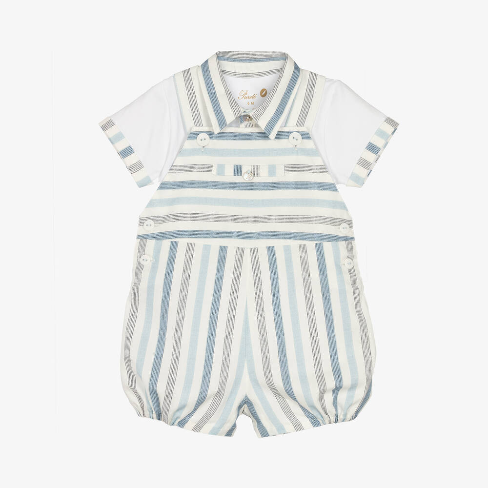 Pureté Du... Bébé-Baby Boys Blue Stripe Cotton Dungaree Set | Childrensalon Outlet