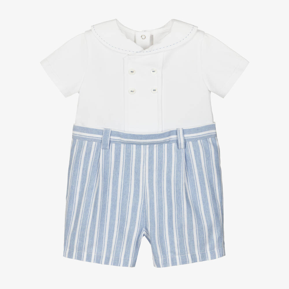 Pureté Du... Bébé-Baby Boys Blue & White Striped Cotton Shortie | Childrensalon Outlet