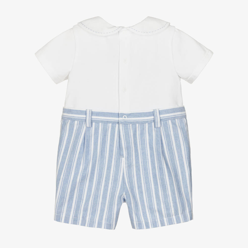 Pureté Du... Bébé-Baby Boys Blue & White Striped Cotton Shortie | Childrensalon Outlet