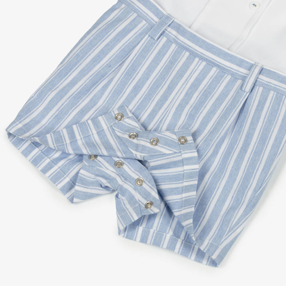 Pureté Du... Bébé-Baby Boys Blue & White Striped Cotton Shortie | Childrensalon Outlet