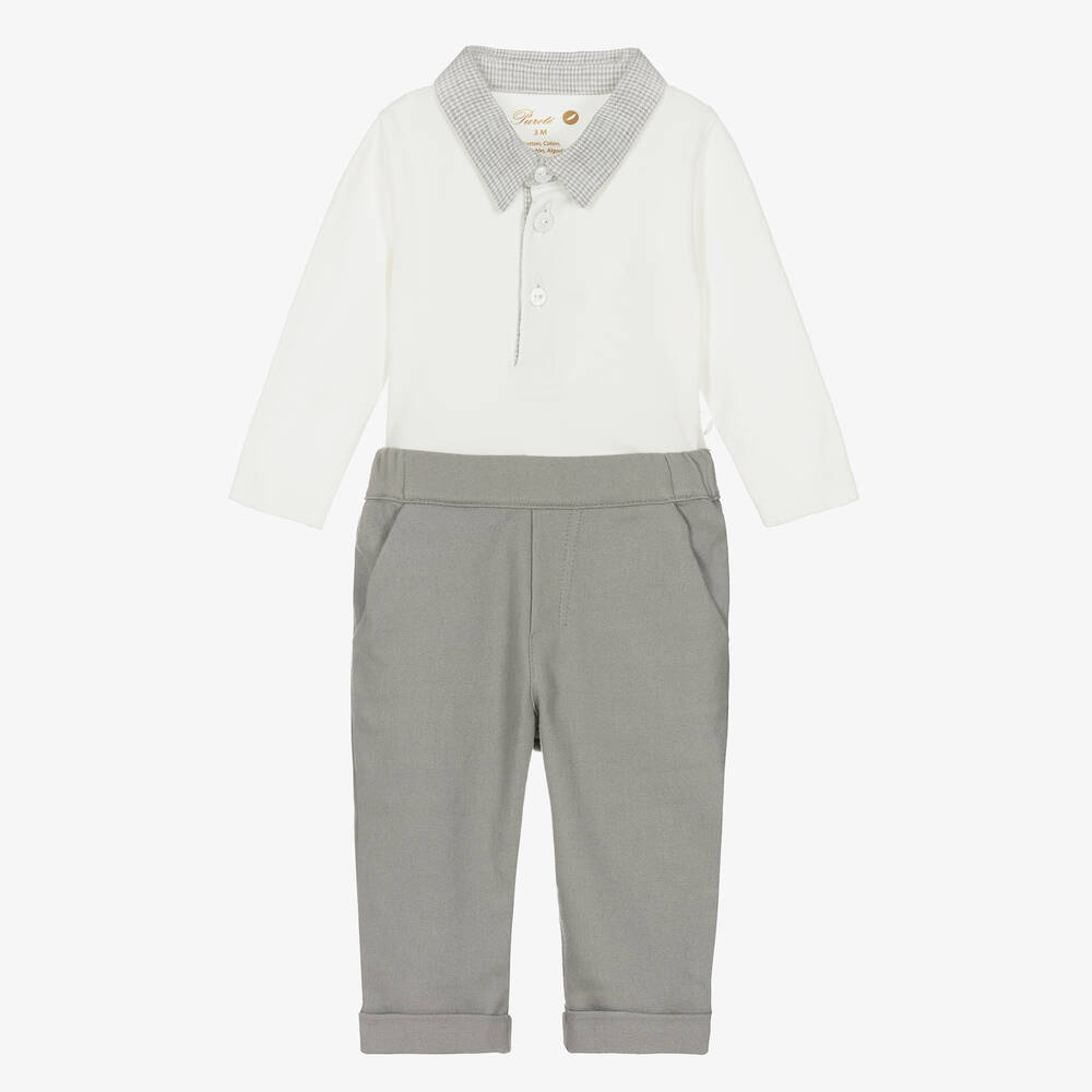 Pureté Du... Bébé - Baby Boys Grey & Ivory Cotton Trouser Set | Childrensalon