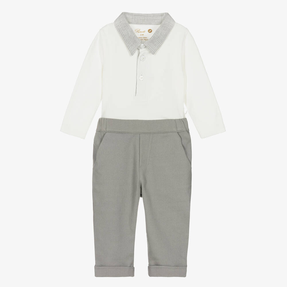 Pureté Du... Bébé - Ensemble pantalon coton gris ivoire | Childrensalon