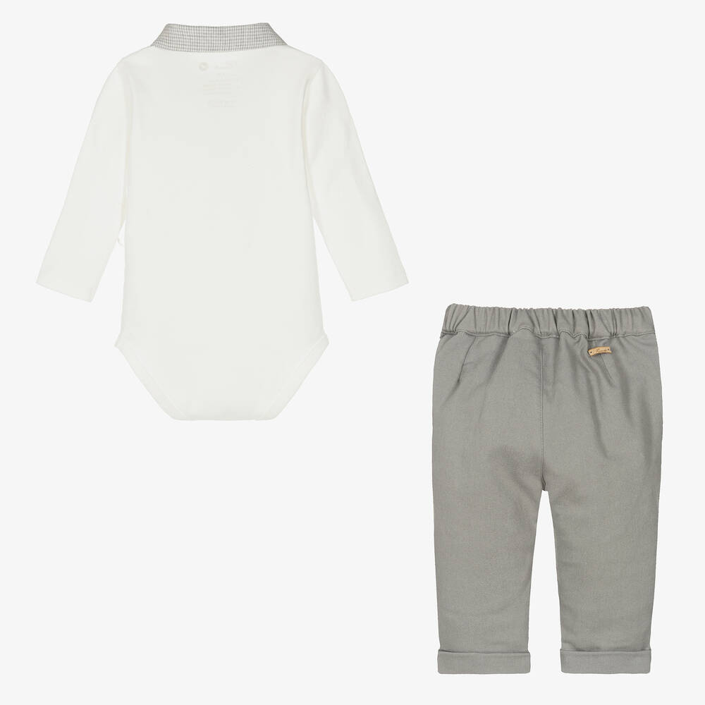 Pureté Du... Bébé-Baby Boys Grey & Ivory Cotton Trouser Set | Childrensalon Outlet