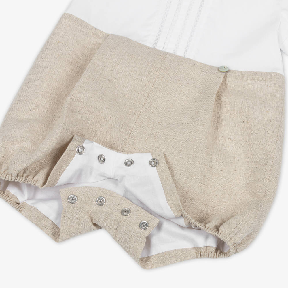 Pureté Du... Bébé-Baby Boys White & Beige Linen Shortie | Childrensalon Outlet