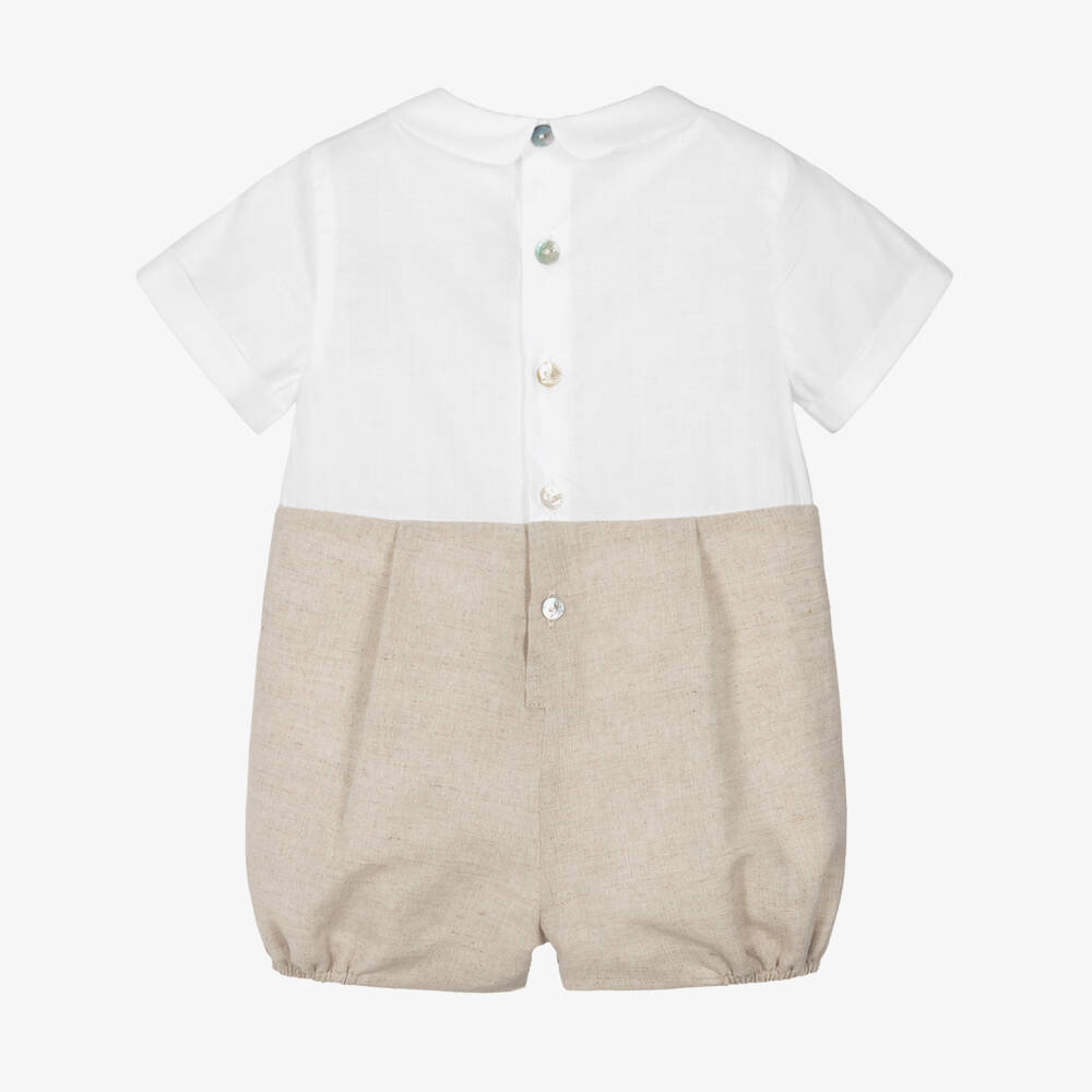 Pureté Du... Bébé-Baby Boys White & Beige Linen Shortie | Childrensalon Outlet