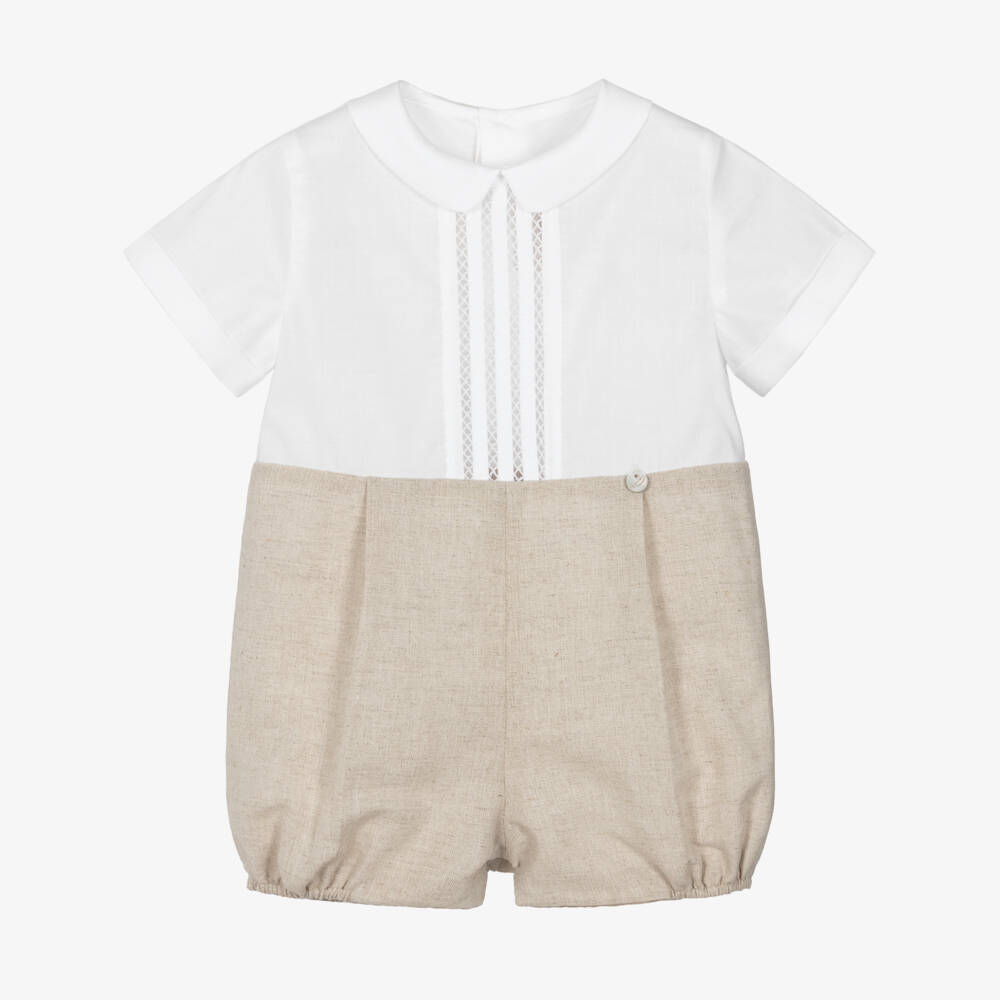 Pureté Du... Bébé-Baby Boys White & Beige Linen Shortie | Childrensalon Outlet