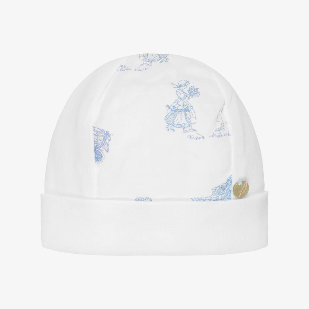 Pureté Du... Bébé-Baby Boys White & Blue Toile De Jouy Layette Hat | Childrensalon Outlet
