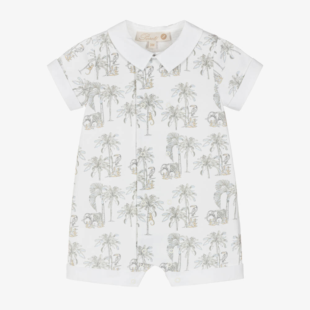 Pureté Du... Bébé-Baby Boys White Cotton Shortie with Grey Jungle Print | Childrensalon Outlet