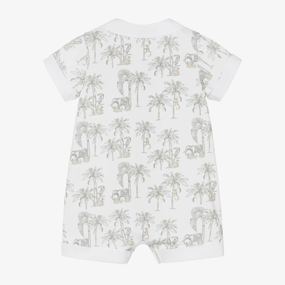 Pureté Du... Bébé-Baby Boys White Cotton Shortie with Grey Jungle Print | Childrensalon Outlet
