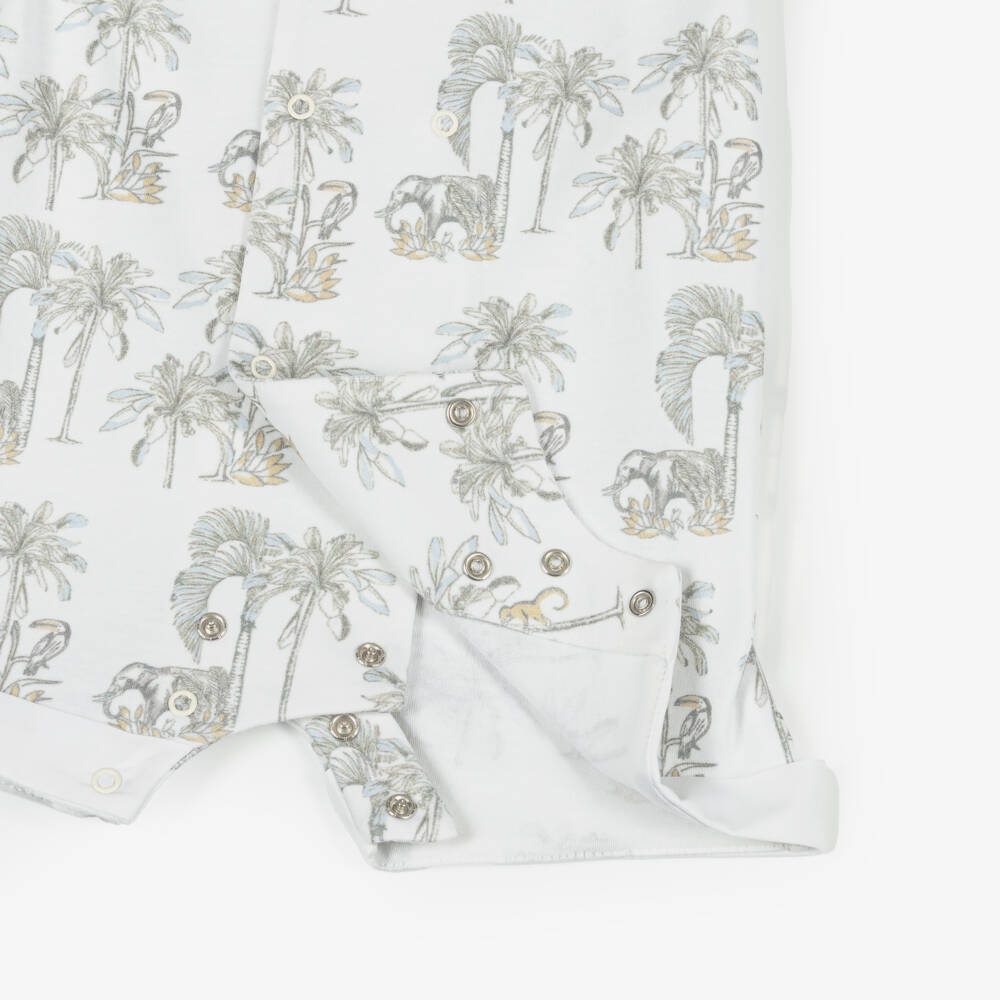 Pureté Du... Bébé-Baby Boys White Cotton Shortie with Grey Jungle Print | Childrensalon Outlet