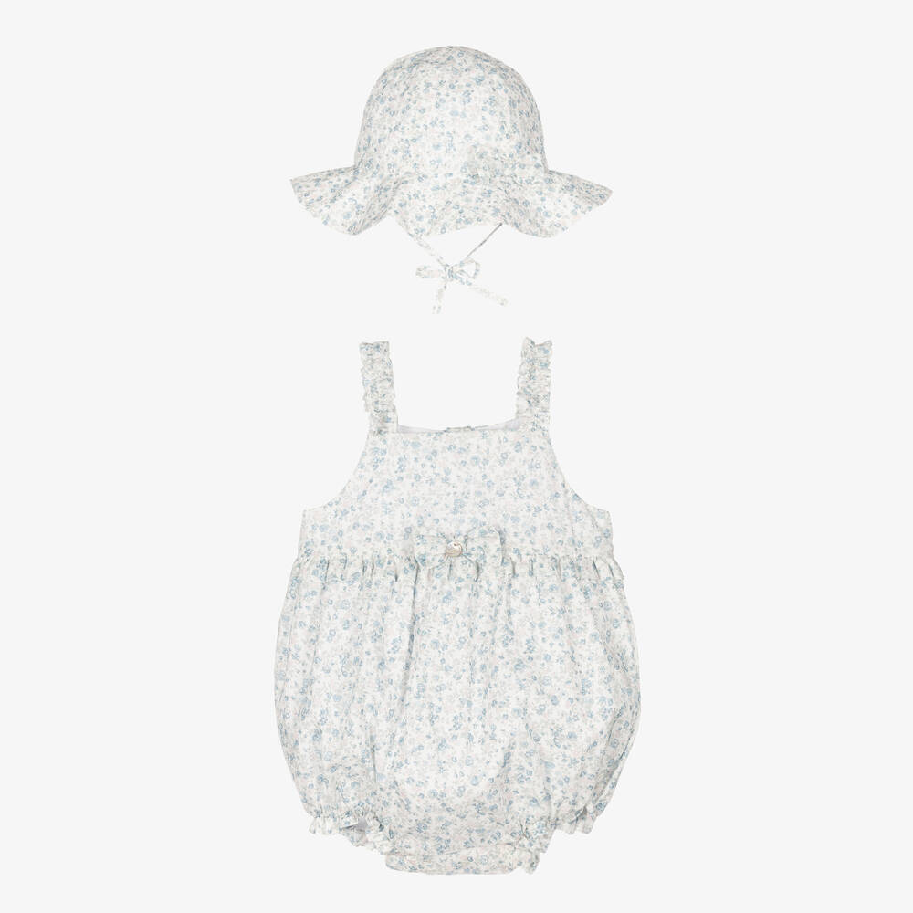Pureté Du... Bébé - Baby Girls Blue Floral Shortie & Hat Set | Childrensalon