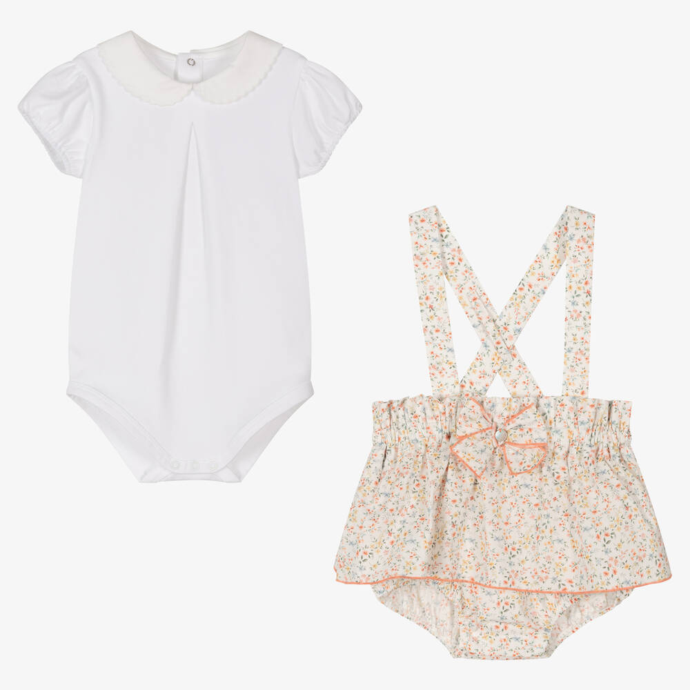 Pureté Du... Bébé-طقم شورت وبادي قطن لون أبيض وبرتقالي للمولودات | Childrensalon Outlet